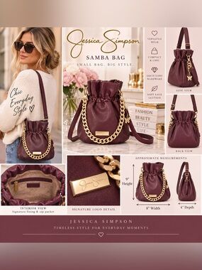 Jessica Simpson Samba Bucket Bag in Burgundy EUC